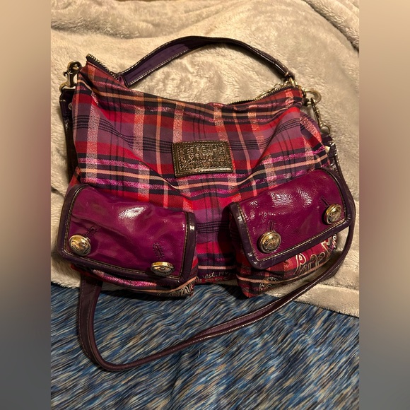 Coach 16120 Poppy Metallic Tartan Shoulder Handbag Purse - Picture 6 of 6